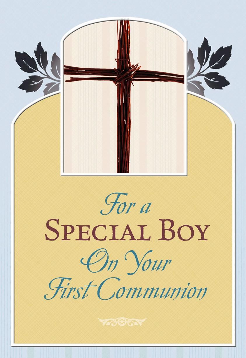 Boy First Communion Cross and Leaves