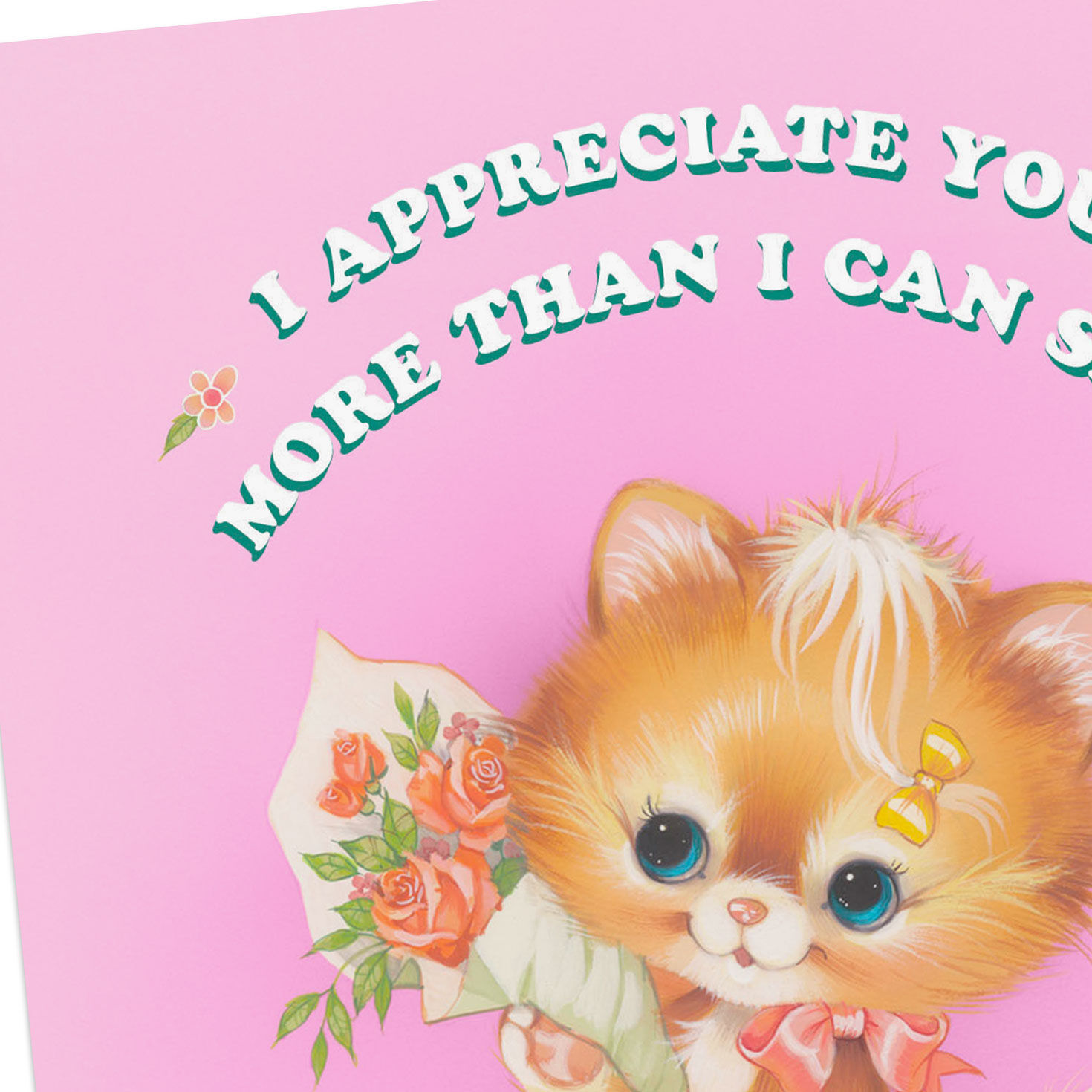 Cute Cat With Flowers Funny Thank You Card for Her Card Front Detail image number 4