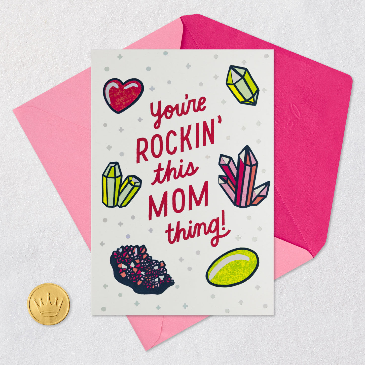 Pink and Lime Green Gems Mother's Day Card Card Front with Envelope and Gold Seal image number 5