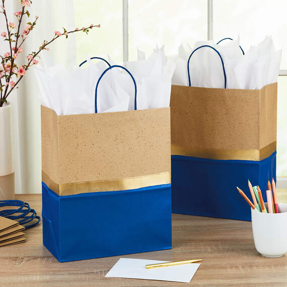 13" Blue and Kraft Paper 6-Pack Gift Bag, , large image number 2