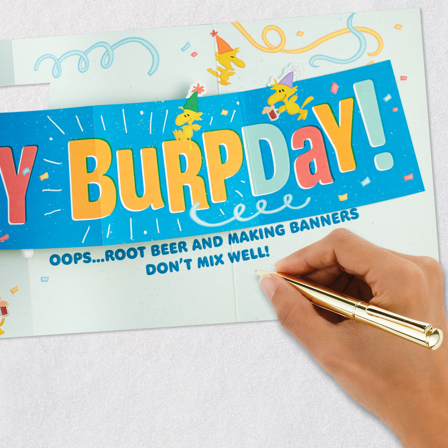 Snoopy and Woodstock Root Beer Burps Birthday Card signing card image number 6