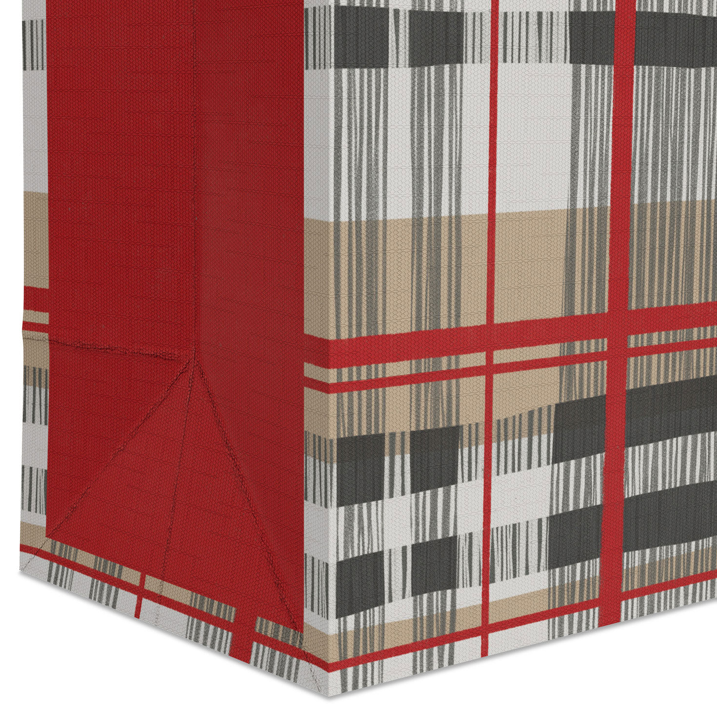 Khaki, Red and Gray Plaid Small Holiday Gift Bag Base/Side Detail image number 5