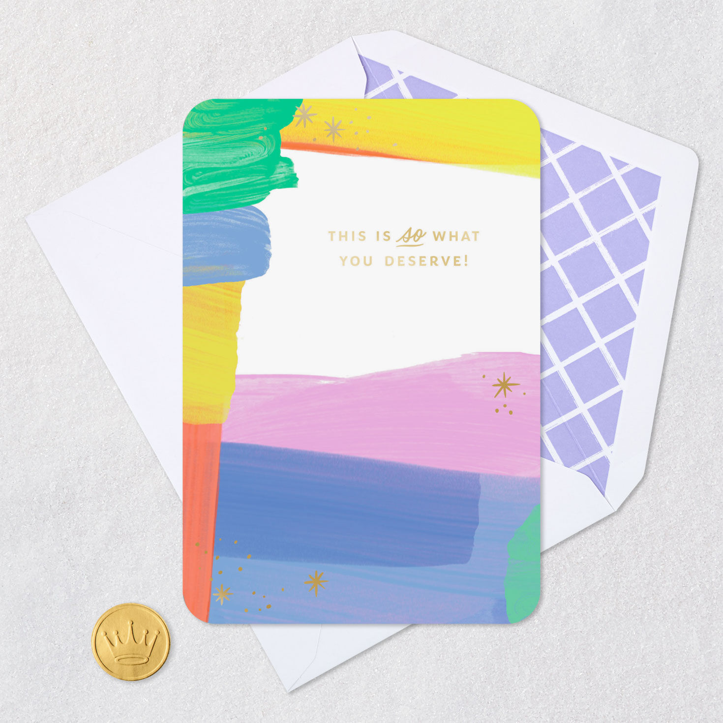 Rainbow Brushstrokes Trendy Congrats Card Card Front with Envelope and Gold Seal image number 5