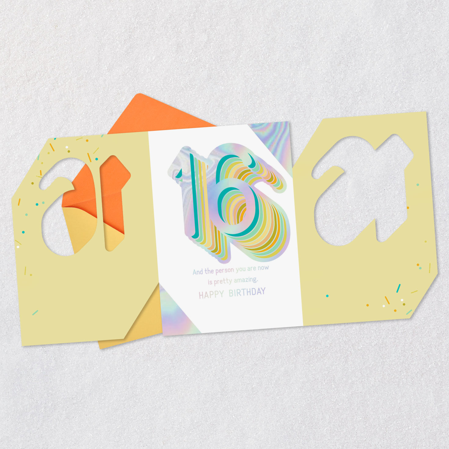 Green and Silver Confetti 16th Birthday Card Open card with envelope image number 5