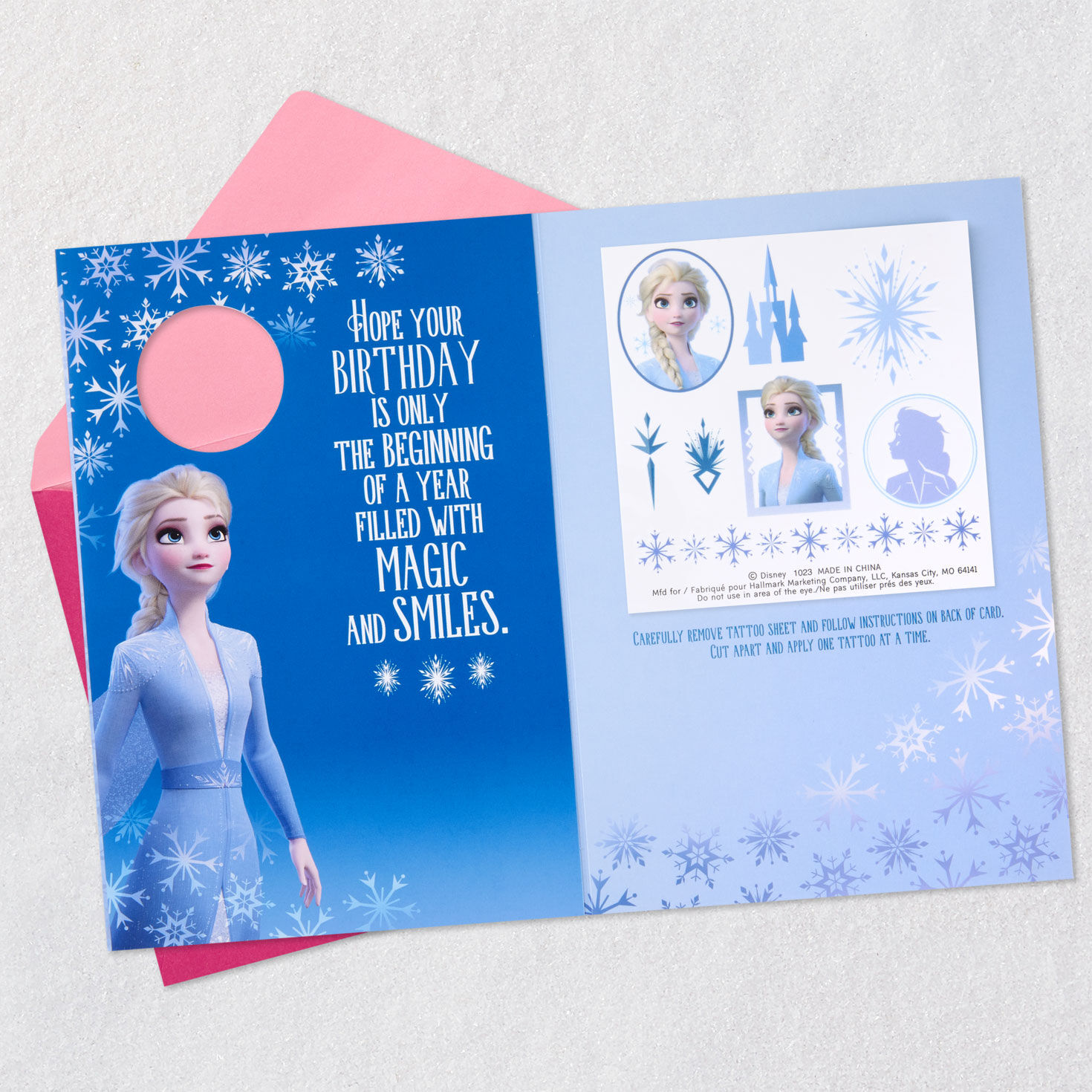 Disney Frozen 2 Elsa Kids Birthday Card With Tattoos Open card with envelope image number 3