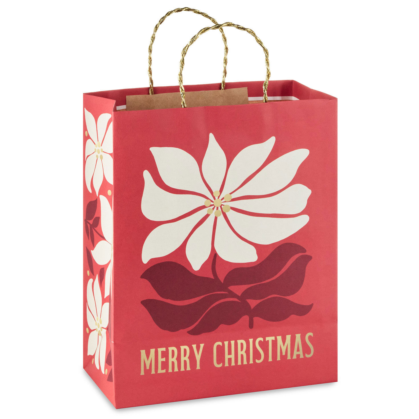 Cream Flower on Red Holiday Large Gift Bag Back image number 6