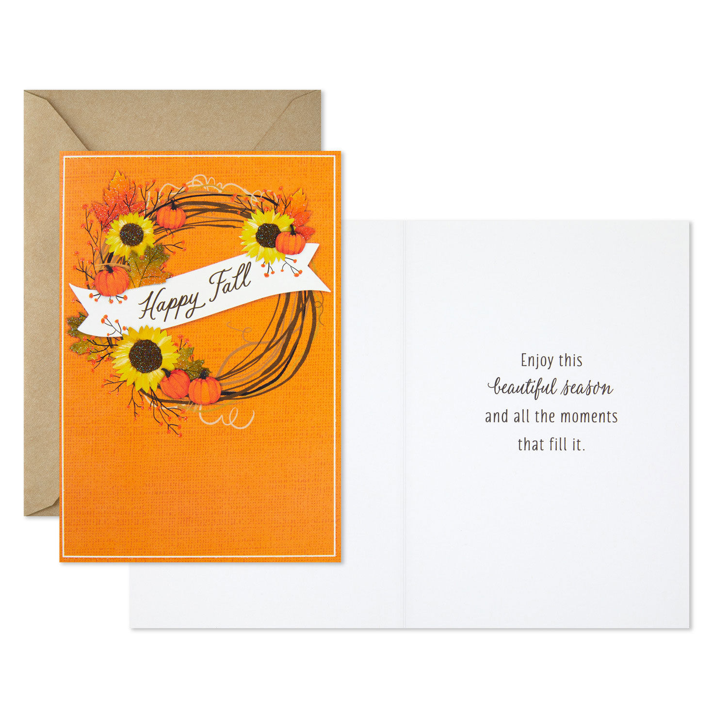 Fall Wreath on Burlap Autumn Season Cards Pack Card Front with Sentiment image number 2