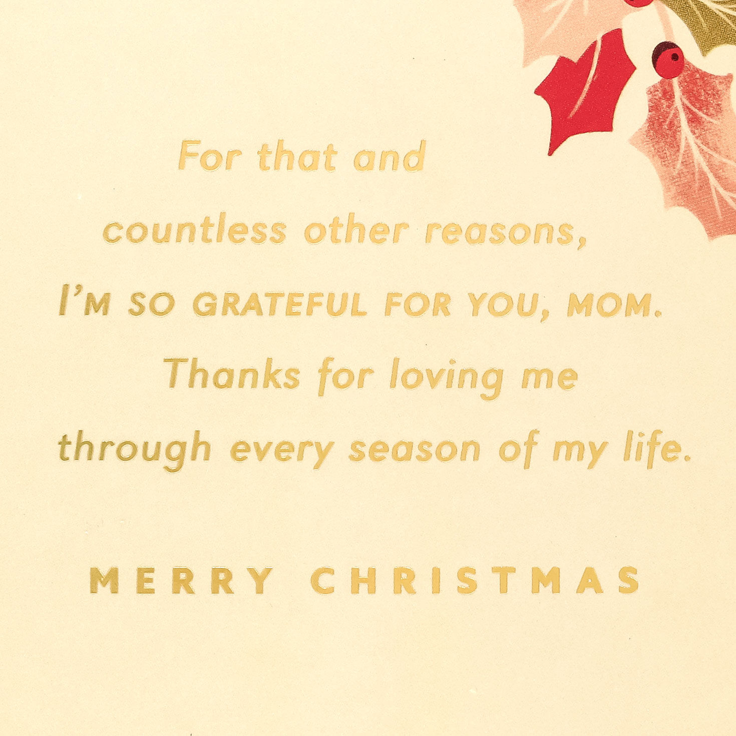 Red and Gold Holly Christmas Card for Mom Sentiment image number 3