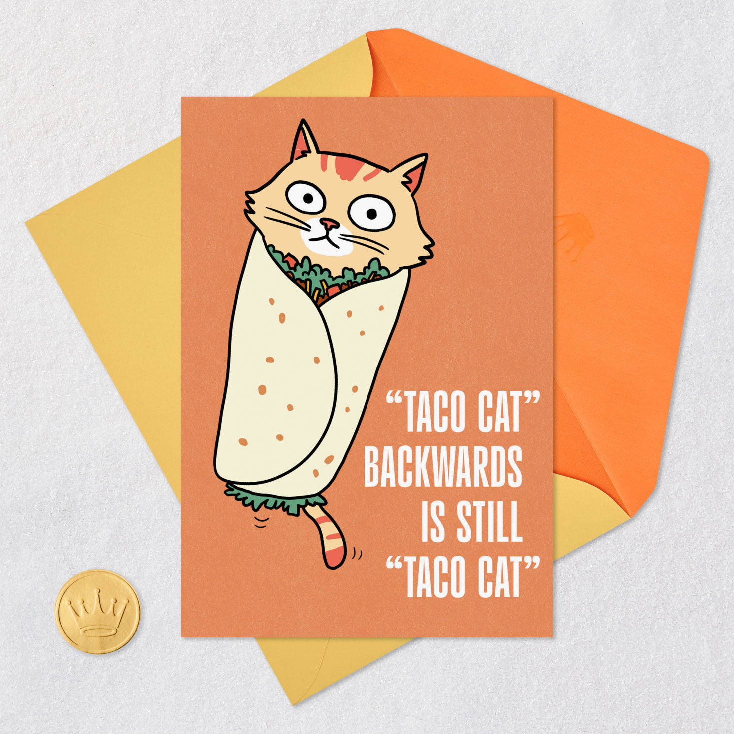 Orange Cat in Tortilla Funny Birthday Card Card with envelope and Seal image number 5