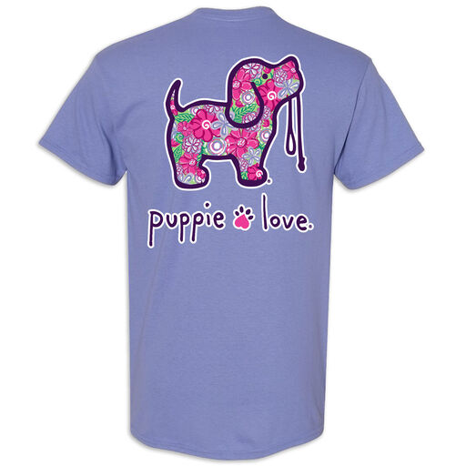 Puppie Love Flowers Pup Adult Short-Sleeve Purple T-Shirt, 