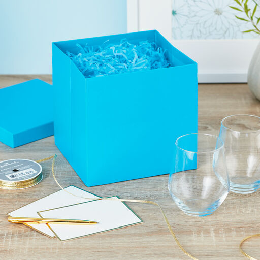 7.1" Square Turquoise Gift Box With Shredded Paper Filler, 