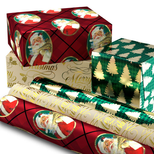 Traditional 3-Pack Foil Christmas Wrapping Paper Assortment, 60 sq. ft., 