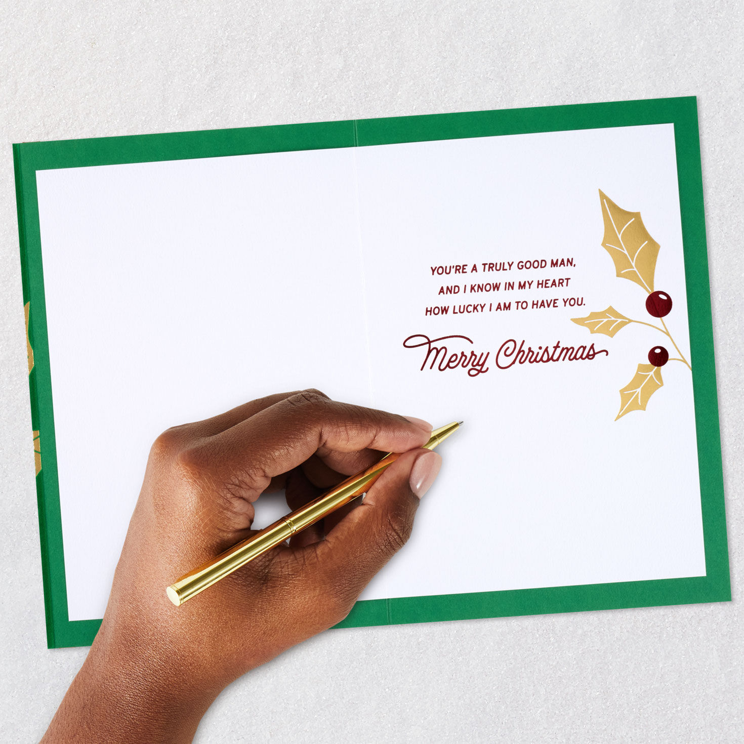 Holly Berries Romantic Christmas Card for Him Signing card image number 7