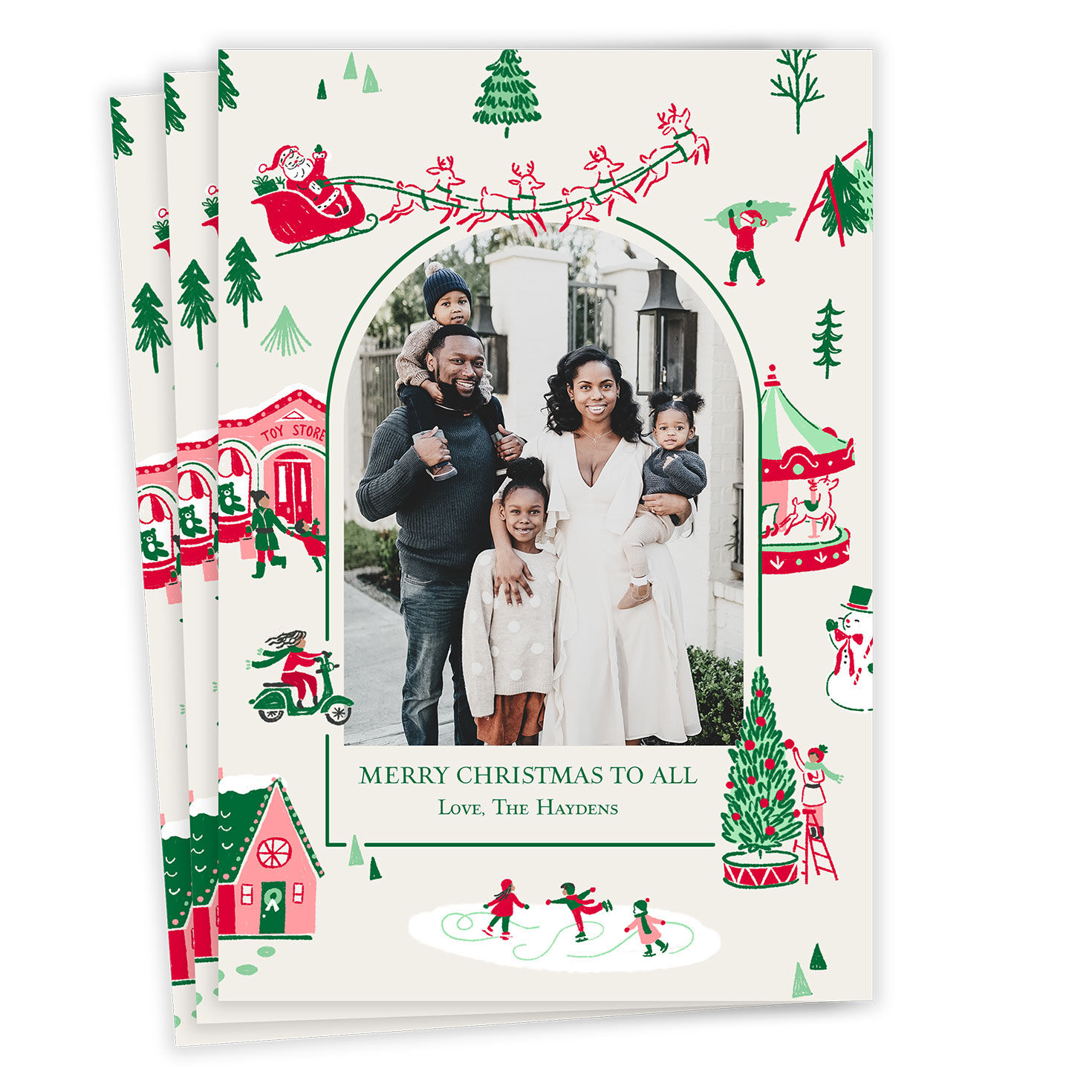 Vintage Holiday Scenes Flat Christmas Photo Card