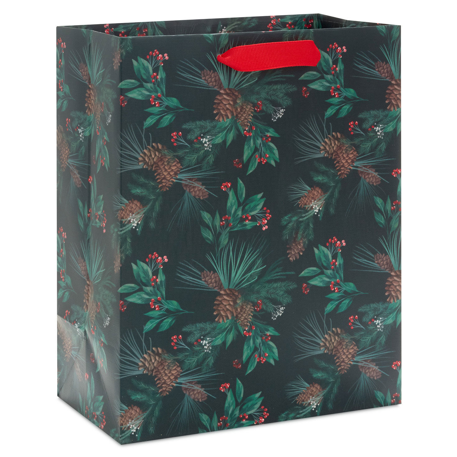 9.6" Pinecones and Berries Medium Holiday Gift Bag