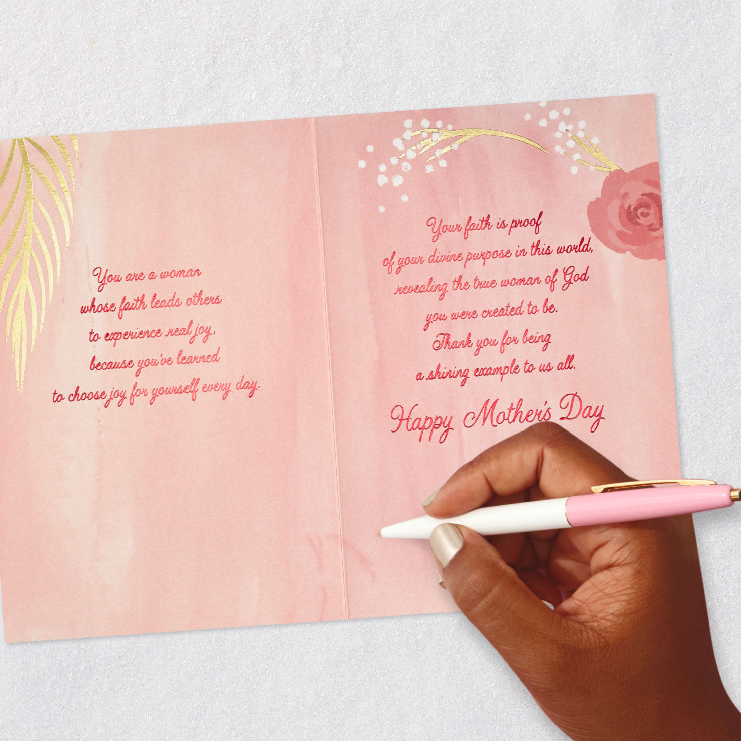 Pink and Gold Flowers Religious Mother's Day Card for Mother Signing card image number 7