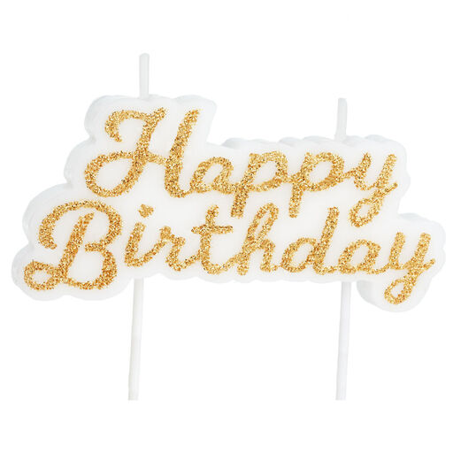 Gold Script Happy Birthday Candle, Gold Script