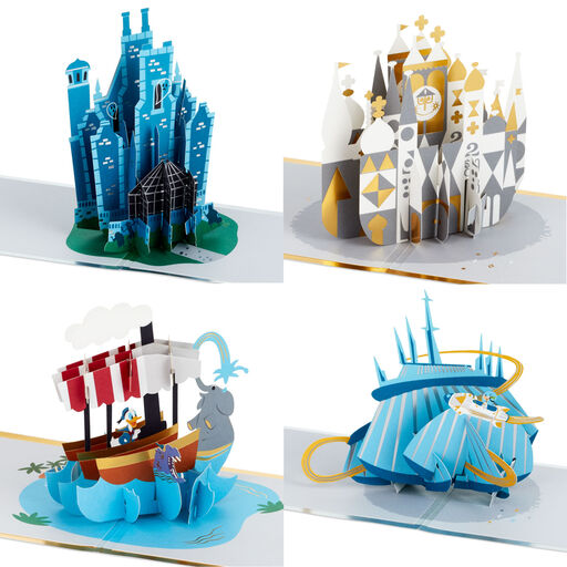 Walt Disney World 50th Anniversary Park Attractions 3D Pop-Up Cards Assortment, Pack of 4, 
