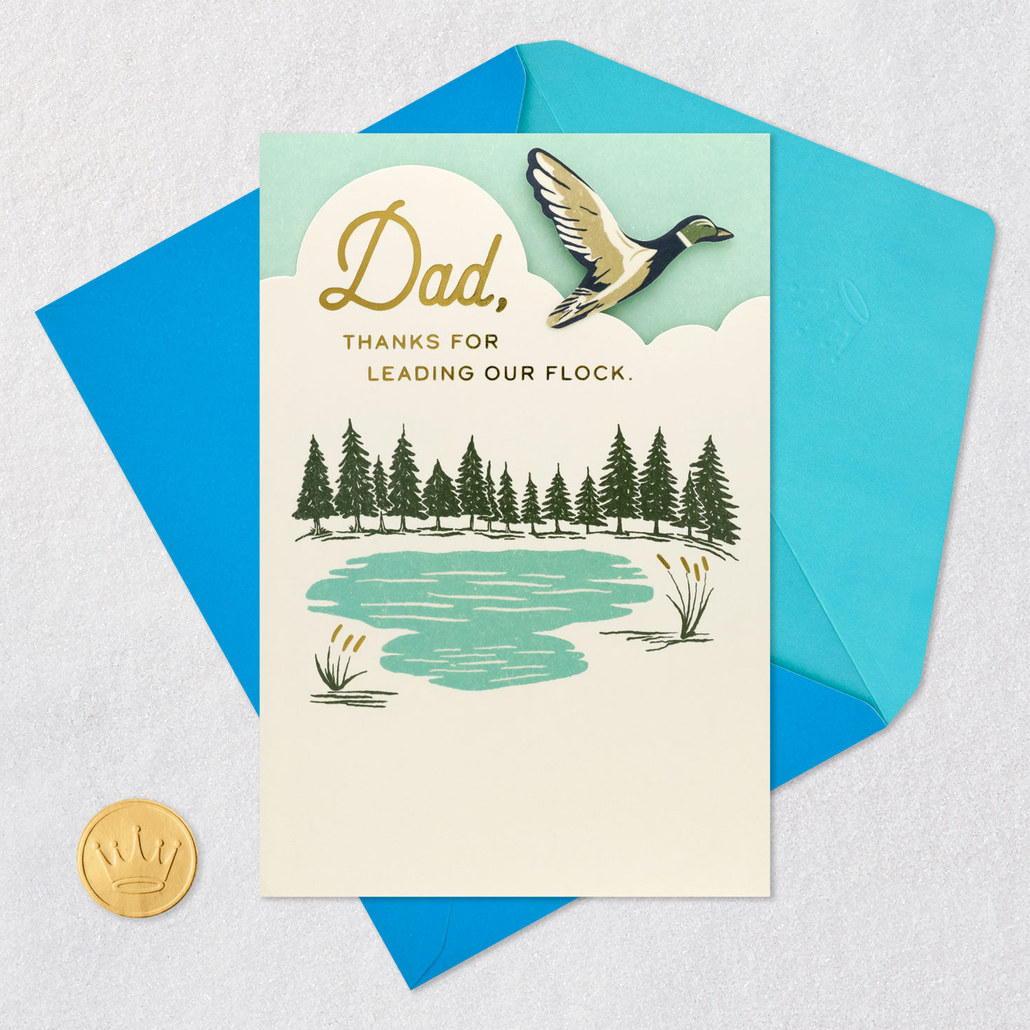 Duck Flying Over Pond Dad Father's Day Card From All Card Front with Envelope and Gold Seal image number 5