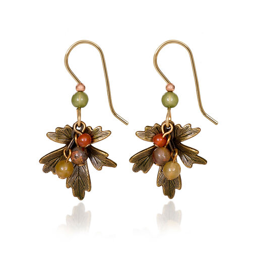 Silver Forest Gold-Tone Leaf and Beads Metal Drop Earrings, 