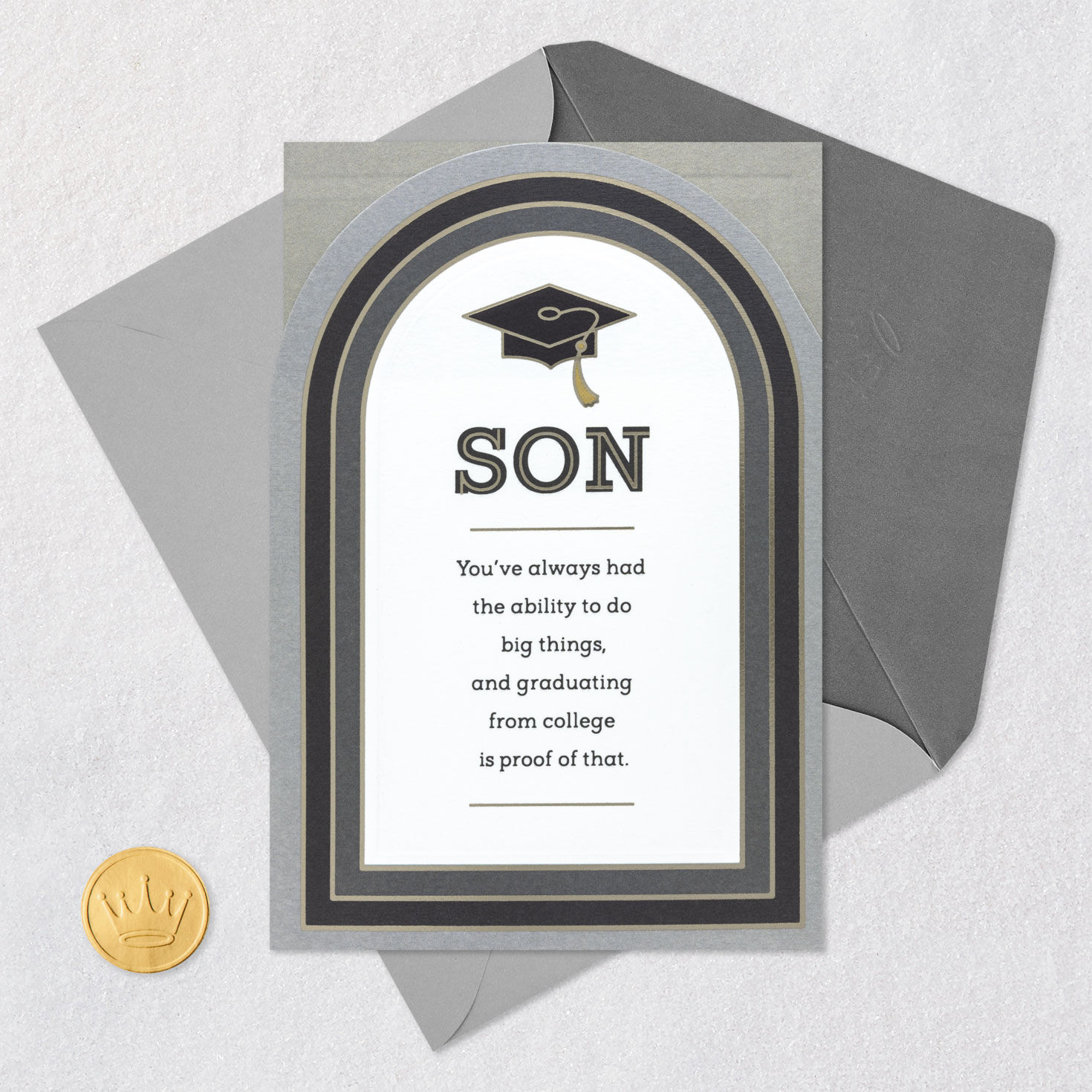 Arch and Grad Cap Graduation Card for Son Card Front with Envelope and Gold Seal image number 5