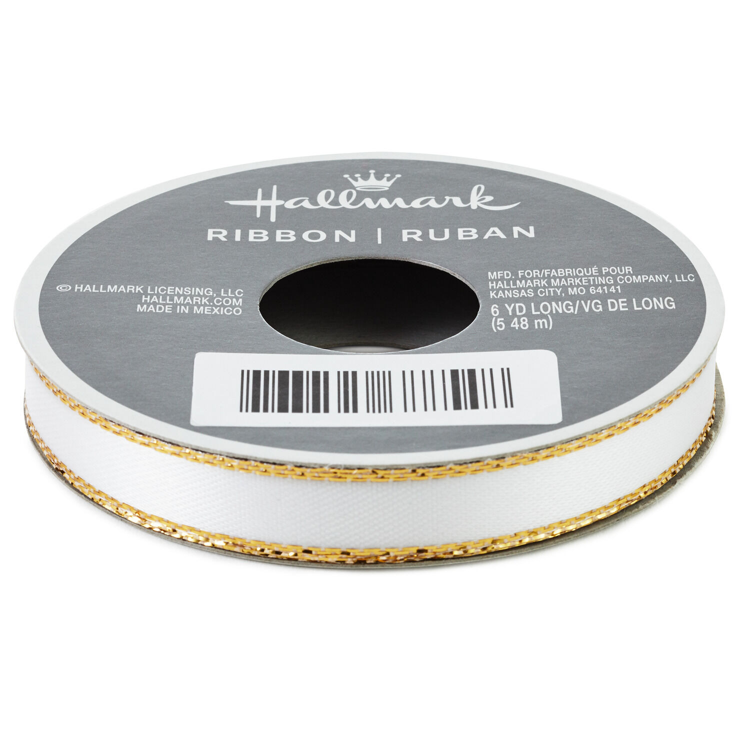 White 0.3" Satin Ribbon With Gold Edges, 18'