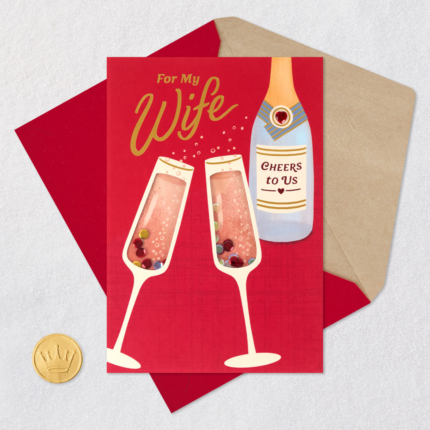 Champagne and Flutes Valentine's Day Card for Wife Card Front with Envelope and Gold Seal image number 6