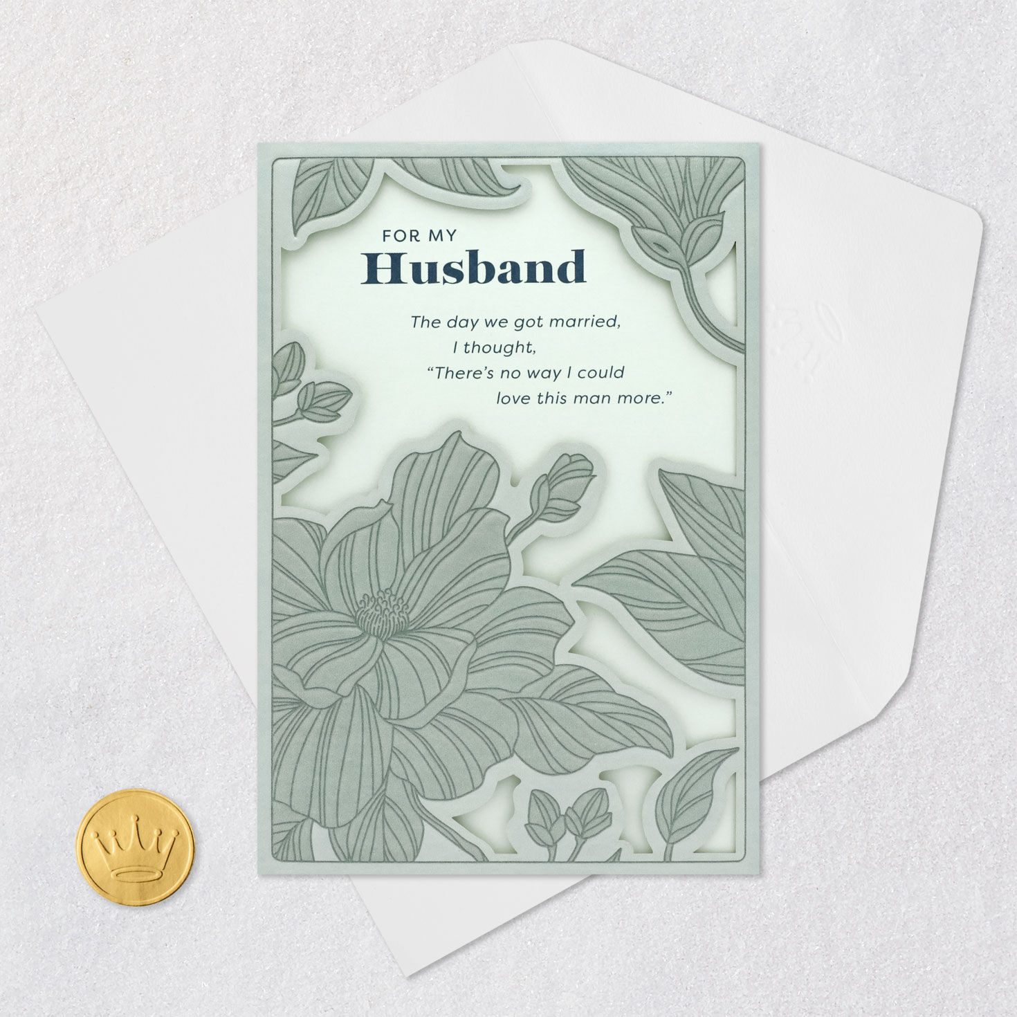 Green Leaves Anniversary Card for Husband Card Front with Envelope and Gold Seal image number 6