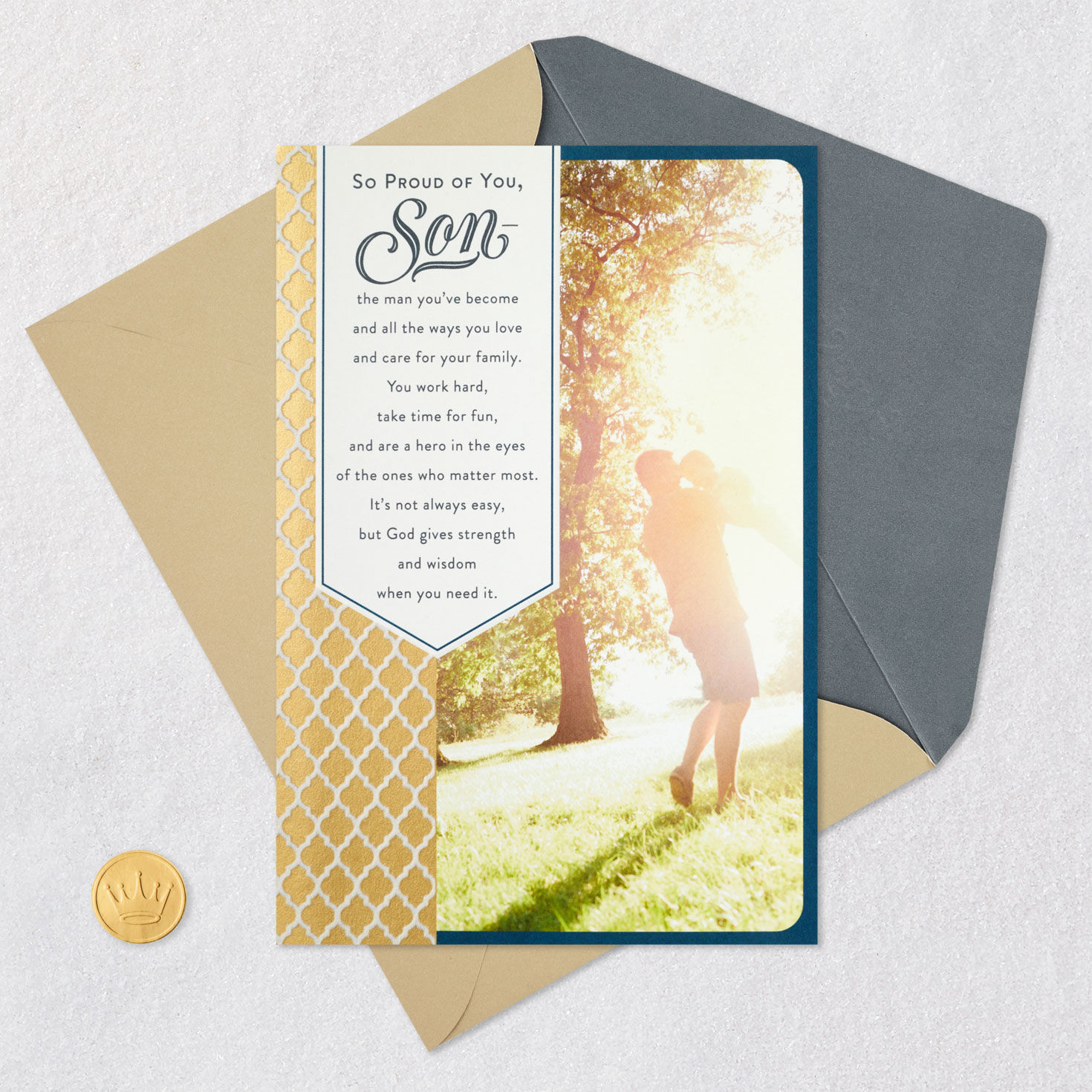 Dad and Child Religious Father's Day Card for Son Card Front with Envelope and Gold Seal image number 6