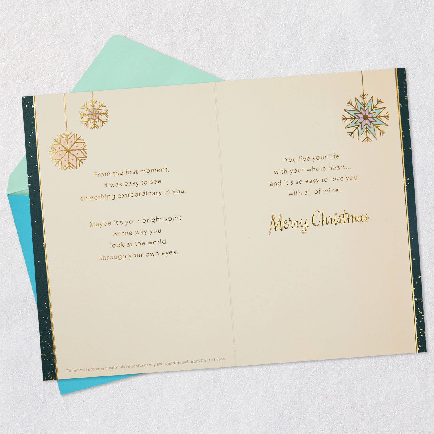 Daughter Christmas Card With Snowflake Ornament Open card with envelope image number 4