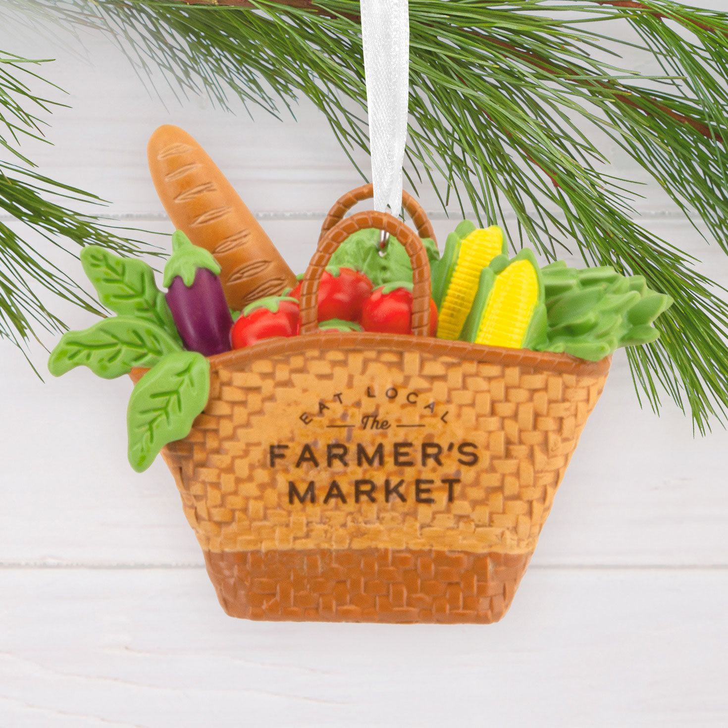 Farmer's Market Basket Christmas Ornament hanging on tree image number 2