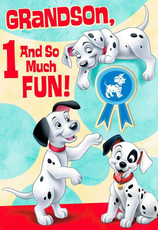 101 Dalmatians 1st Birthday Card for Grandson, , large image number 1