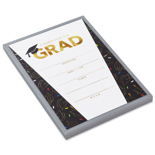Caps and Confetti 10-Pack Graduation Party Invitations, 