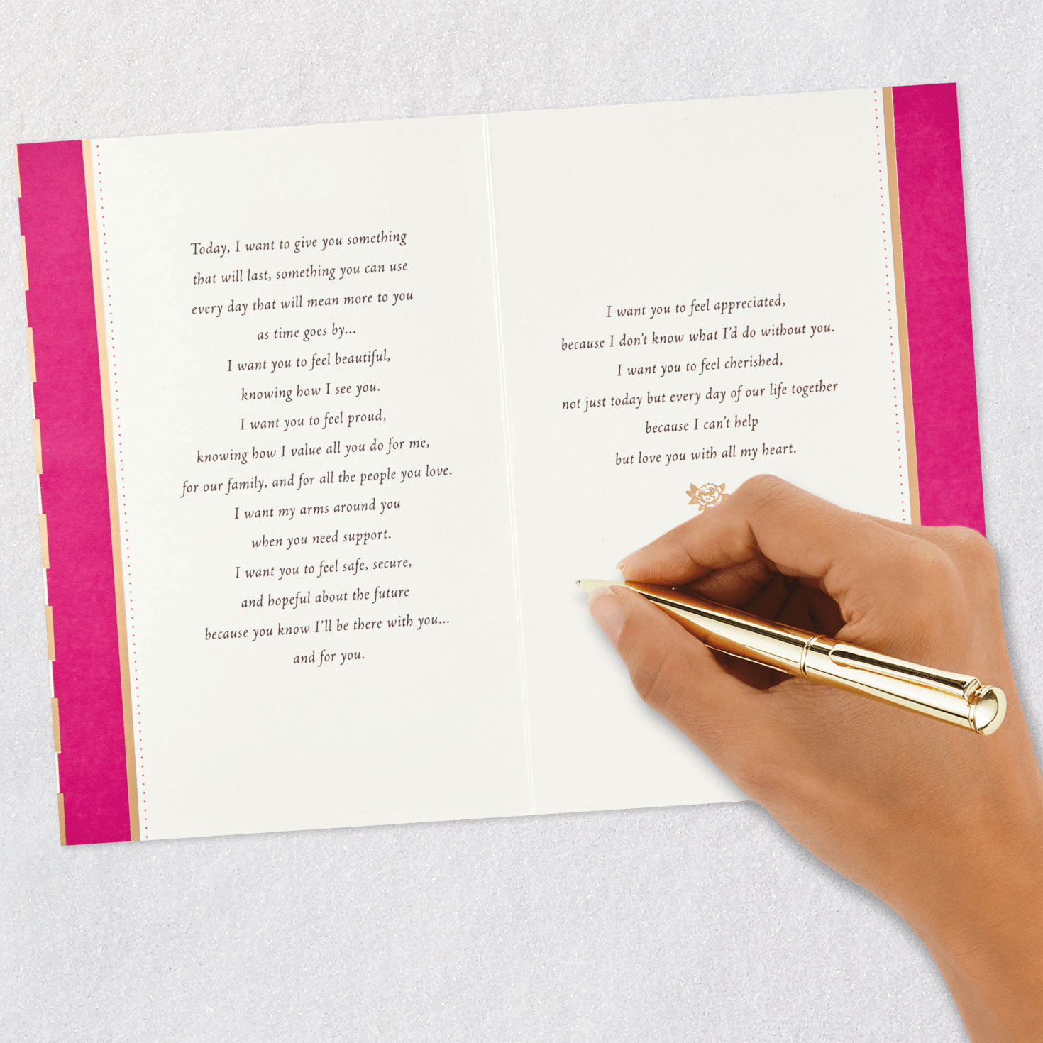 Pink Roses and Gold Stripes Romantic Mother's Day Card Signing card image number 7