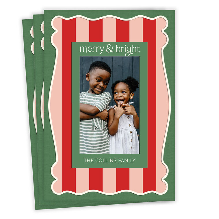 Merry and Bright Vertical Flat Christmas Photo Card