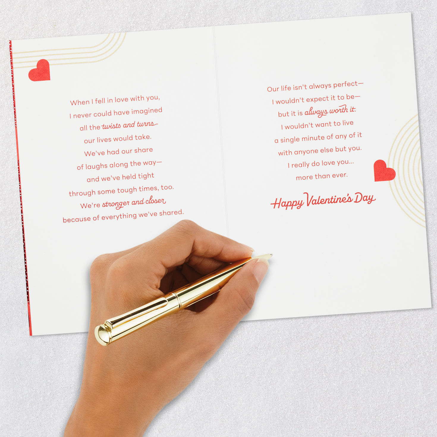 Gold Hearts on Red Romantic Valentine's Day Card signing card image number 7
