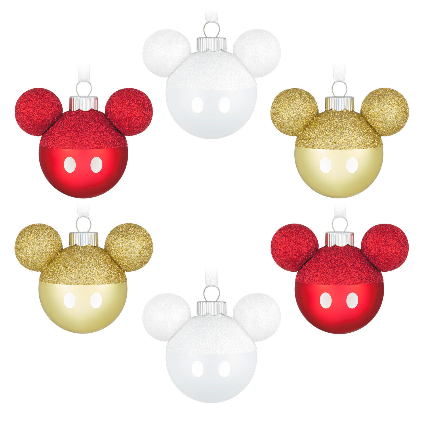 Disney Mickey Mouse Glass Ornaments, Set of 6