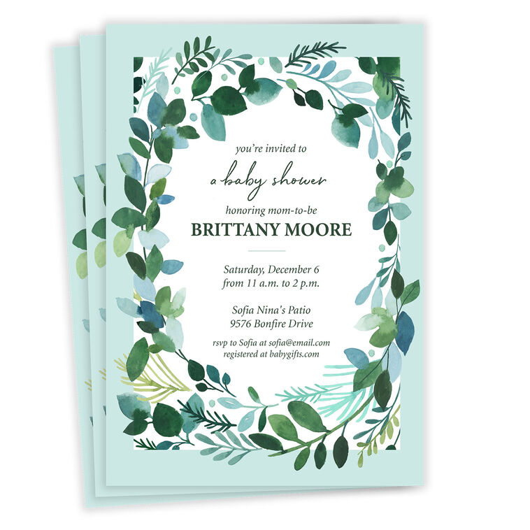 Eucalyptus Wreath Flat Baby Shower Invitation