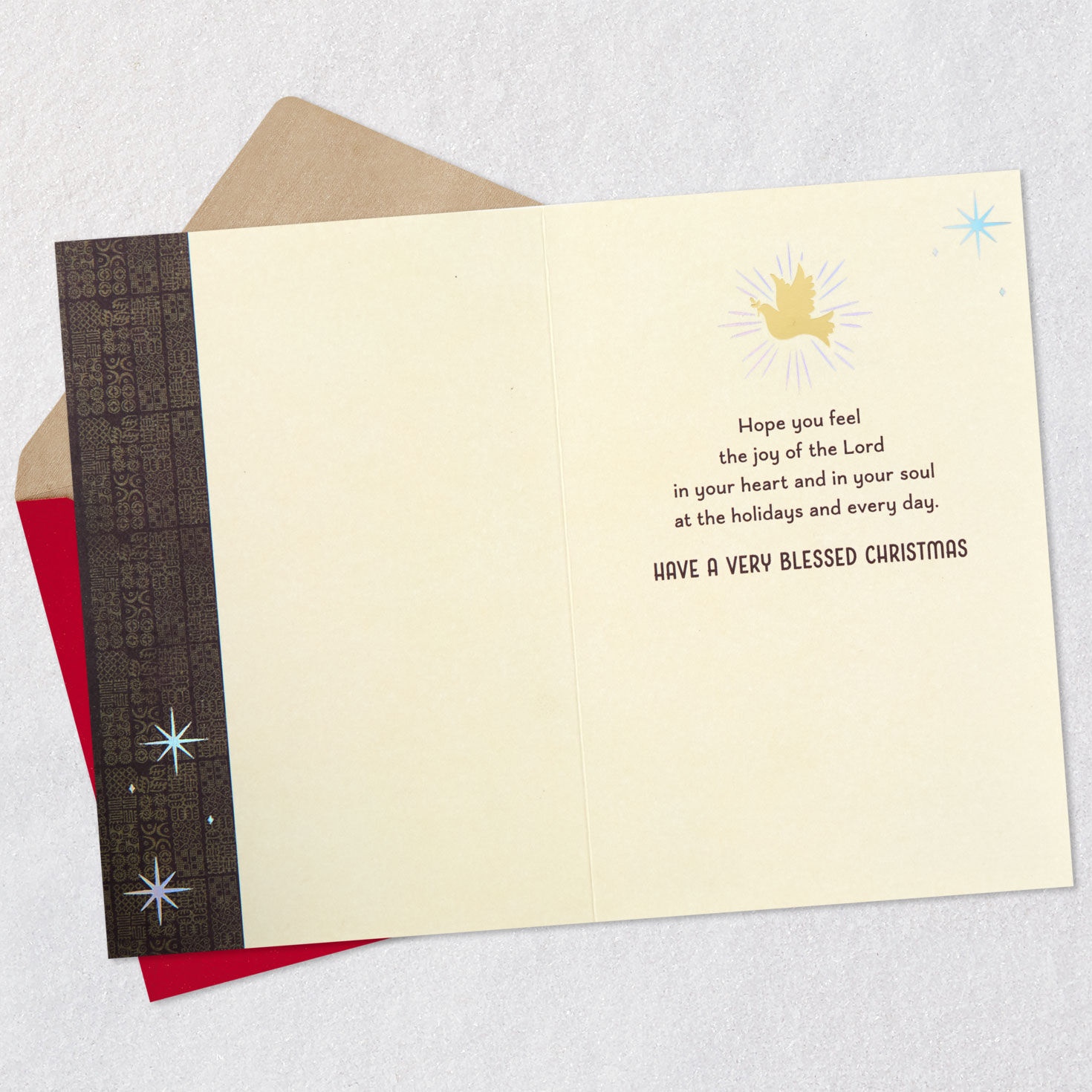 Gold Lettering on Purple Dove Christmas Card Open card with envelope image number 3