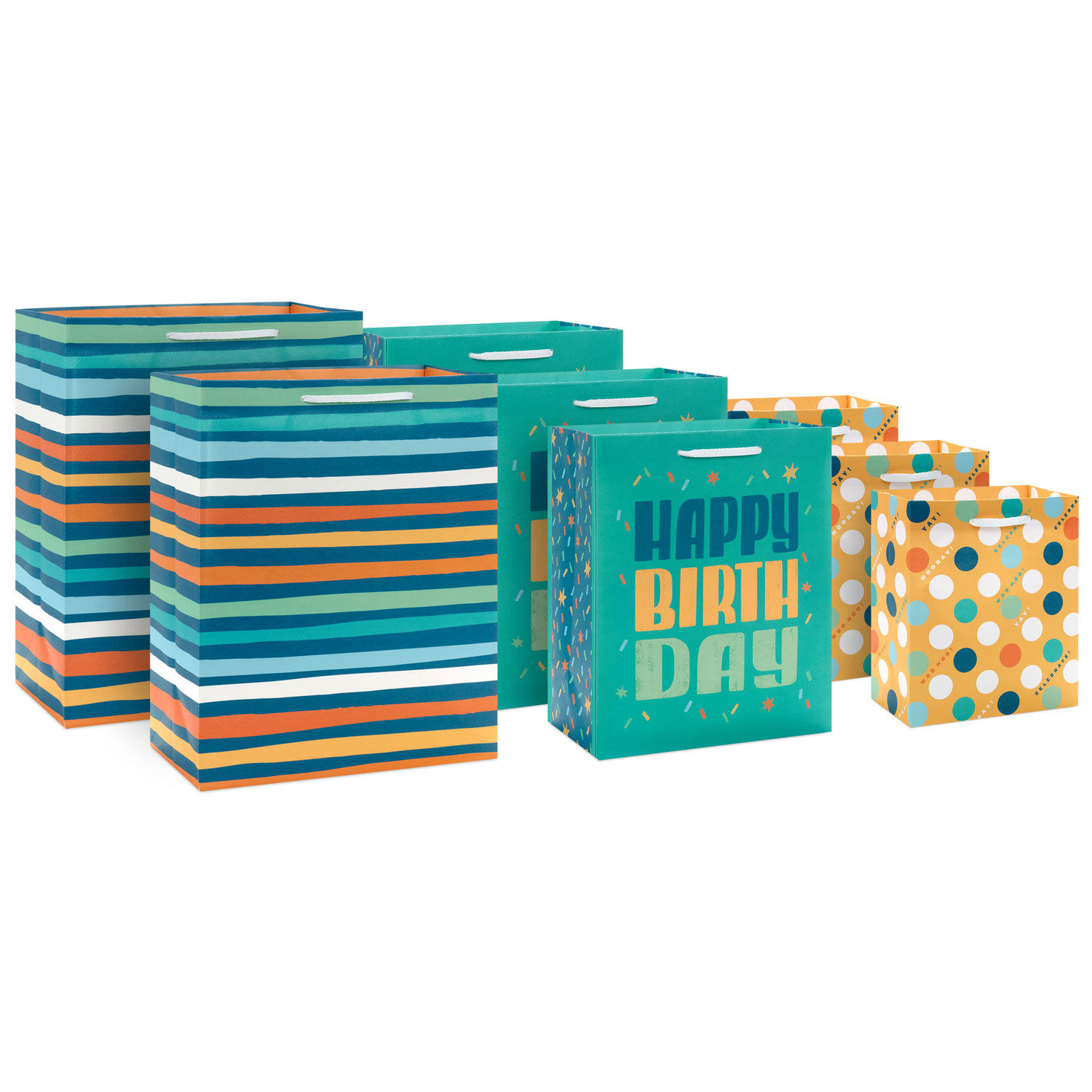 Happy Birthday Dots and Stripes 8-Pack Gift Bag Bundle