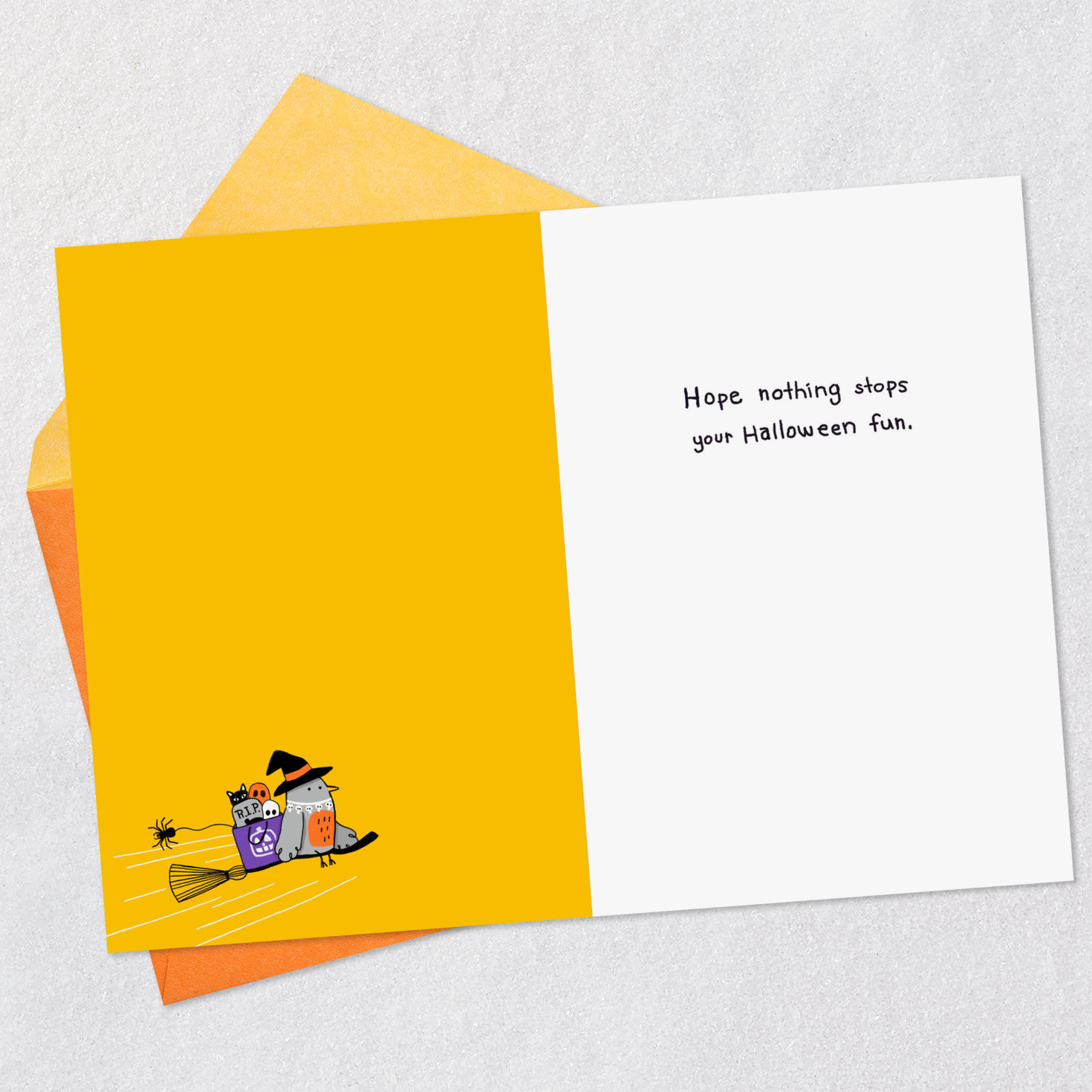 Birds and Pumpkins Funny Halloween Card Open card with envelope image number 3