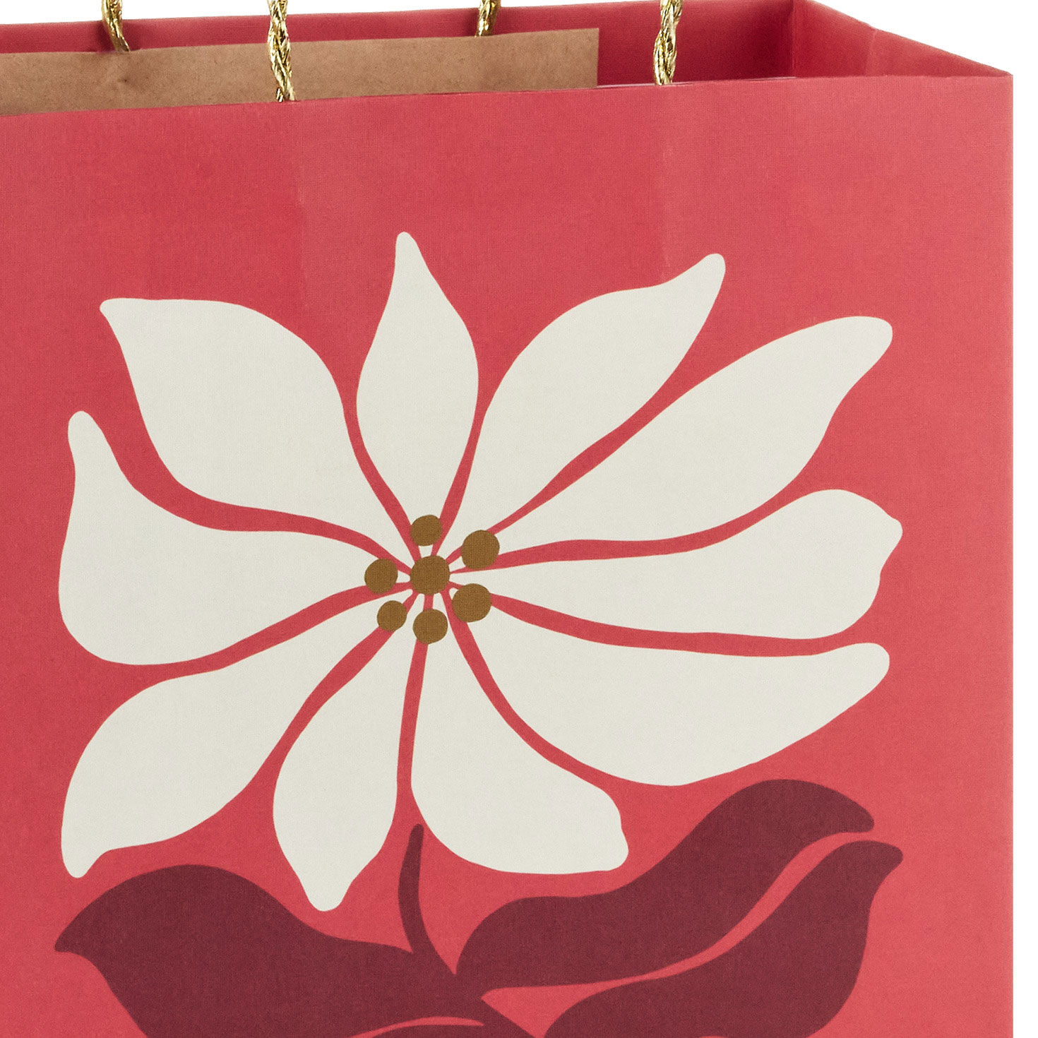 Cream Flower on Red Holiday Large Gift Bag Handle Detail image number 4