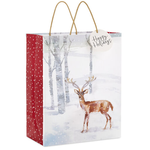13" Deer Among Birch Trees Large Holiday Gift Bag, 