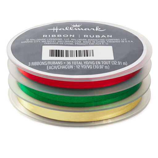 Red/Green/Gold 3-Pack Metallic Curling Ribbon, 108', 