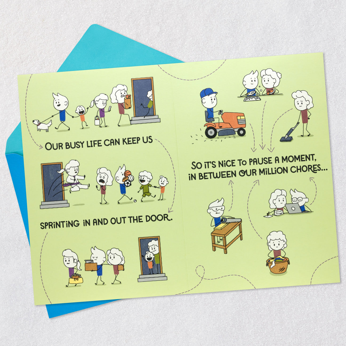Cute Cartoon Family Father's Day Card Open card with envelope image number 2