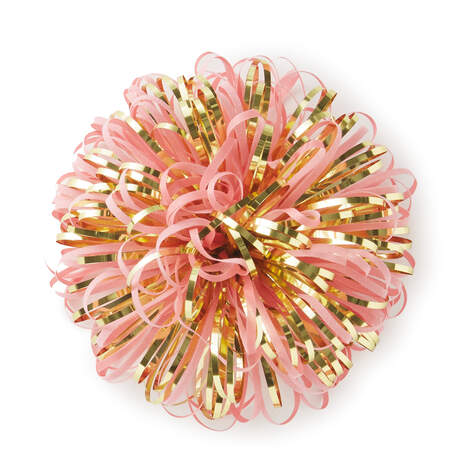 Pink and Gold Metallic Pom Pom Gift Bow, 5", , large