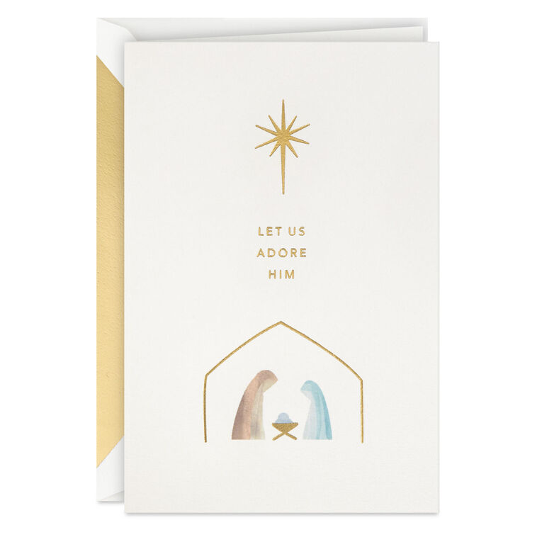 Let Us Adore Him Nativity Scene Christmas Card