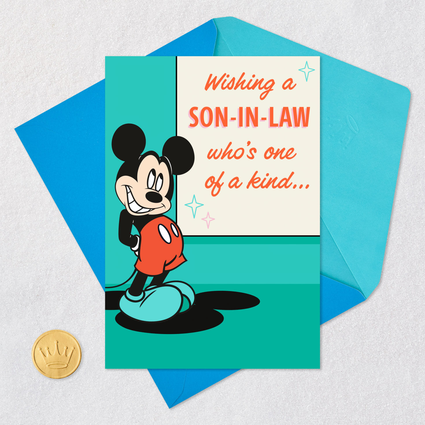 Disney Mickey Mouse Son-in-Law Father's Day Card Card Front with Envelope and Gold Seal image number 5