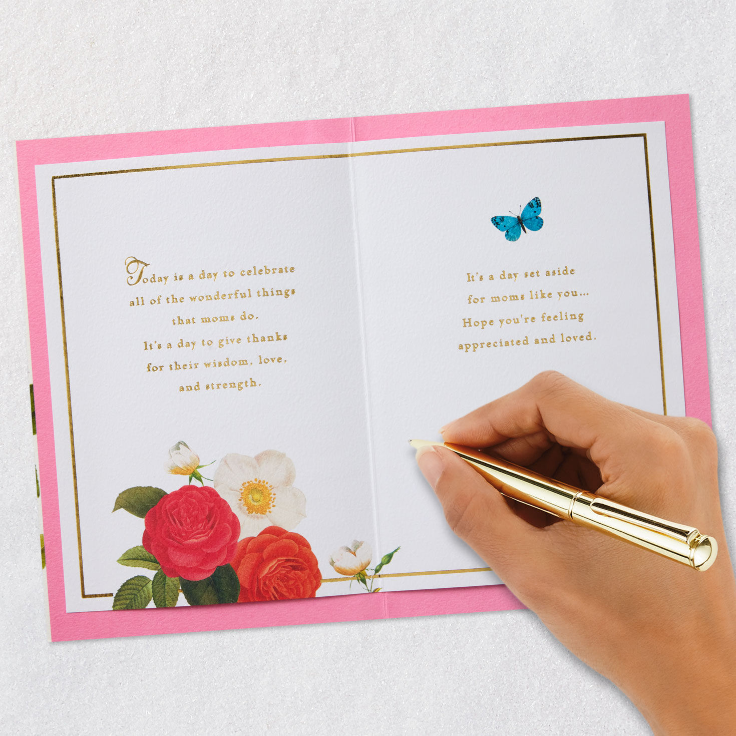 Blue Butterfly and Flowers Happy Mother's Day Card Signing card image number 7