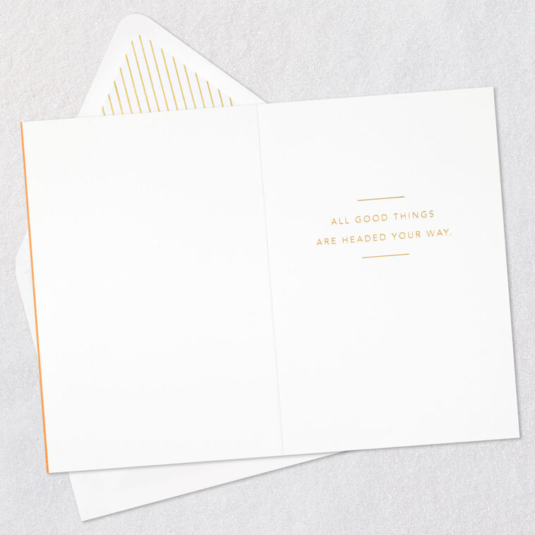 Gold Script on Orange Signature Birthday Card Open card with envelope image number 3